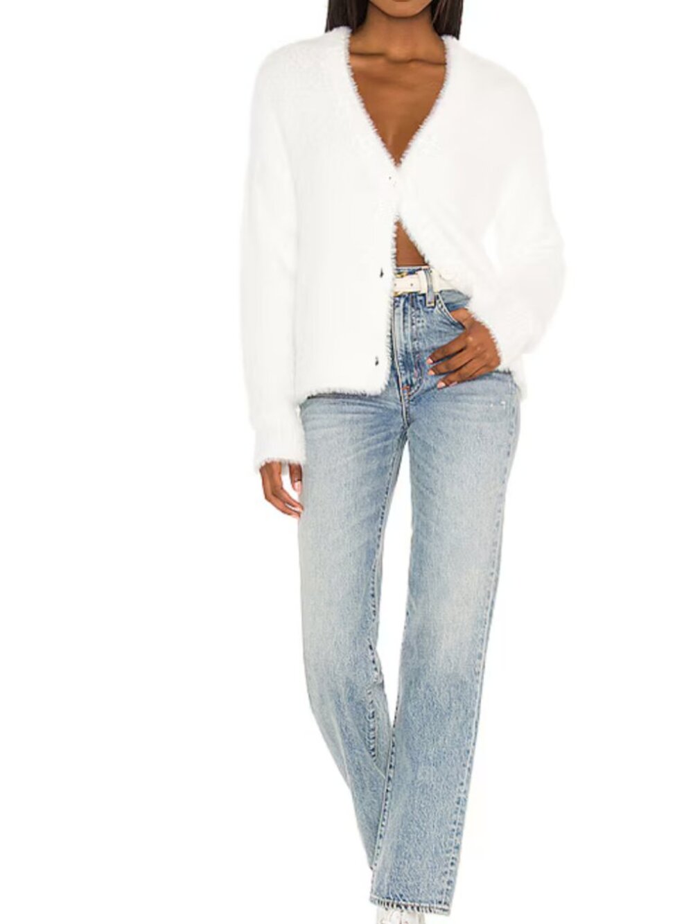 BELLA DAHL Fuzzy Cardigan in Winter White size Large - New with Tags $145